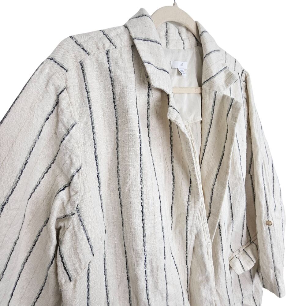 J. Jill Women Linen Cotton Striped Blazer Plus Size 1X Lagenlook Minimalist Open - Picture 6 of 9